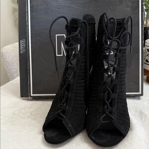 MIA Black Lace-Up Heeled Sandals